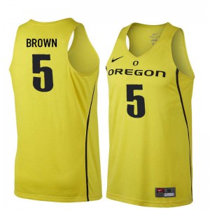 #5 Elijah Brown Oregon Men's Basketball NCAA Jerseys Yellow