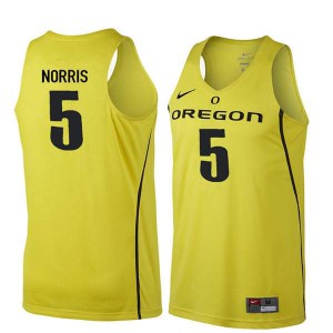 #5 Miles Norris Ducks Men's Basketball Basketball Jerseys Yellow