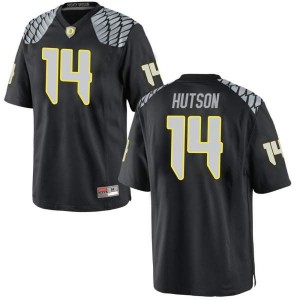 #14 Kris Hutson Ducks Men's Football Replica High School Jersey Black