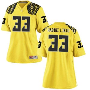 #33 Cyrus Habibi-Likio University of Oregon Women's Football Game Football Jersey Gold