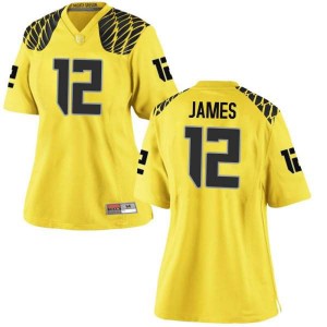 #12 DJ James Oregon Ducks Women's Football Replica College Jerseys Gold