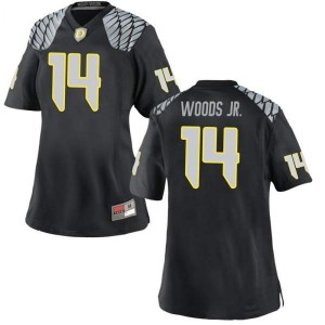 #14 Haki Woods Jr. Oregon Ducks Women's Football Game Stitch Jersey Black