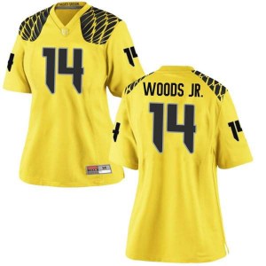 #14 Haki Woods Jr. Ducks Women's Football Replica Stitched Jersey Gold