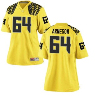 #64 Kai Arneson Oregon Ducks Women's Football Replica Stitch Jersey Gold