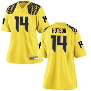 #14 Kris Hutson Oregon Women's Football Game Embroidery Jerseys Gold