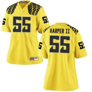 #55 Marcus Harper II University of Oregon Women's Football Game Stitch Jersey Gold